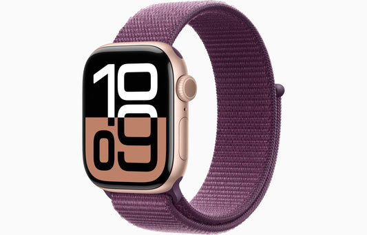 Apple Watch Series 10 [GPS, 42mm] - Rose Gold Aluminum Case with Plum Sport Loop (Renewed)