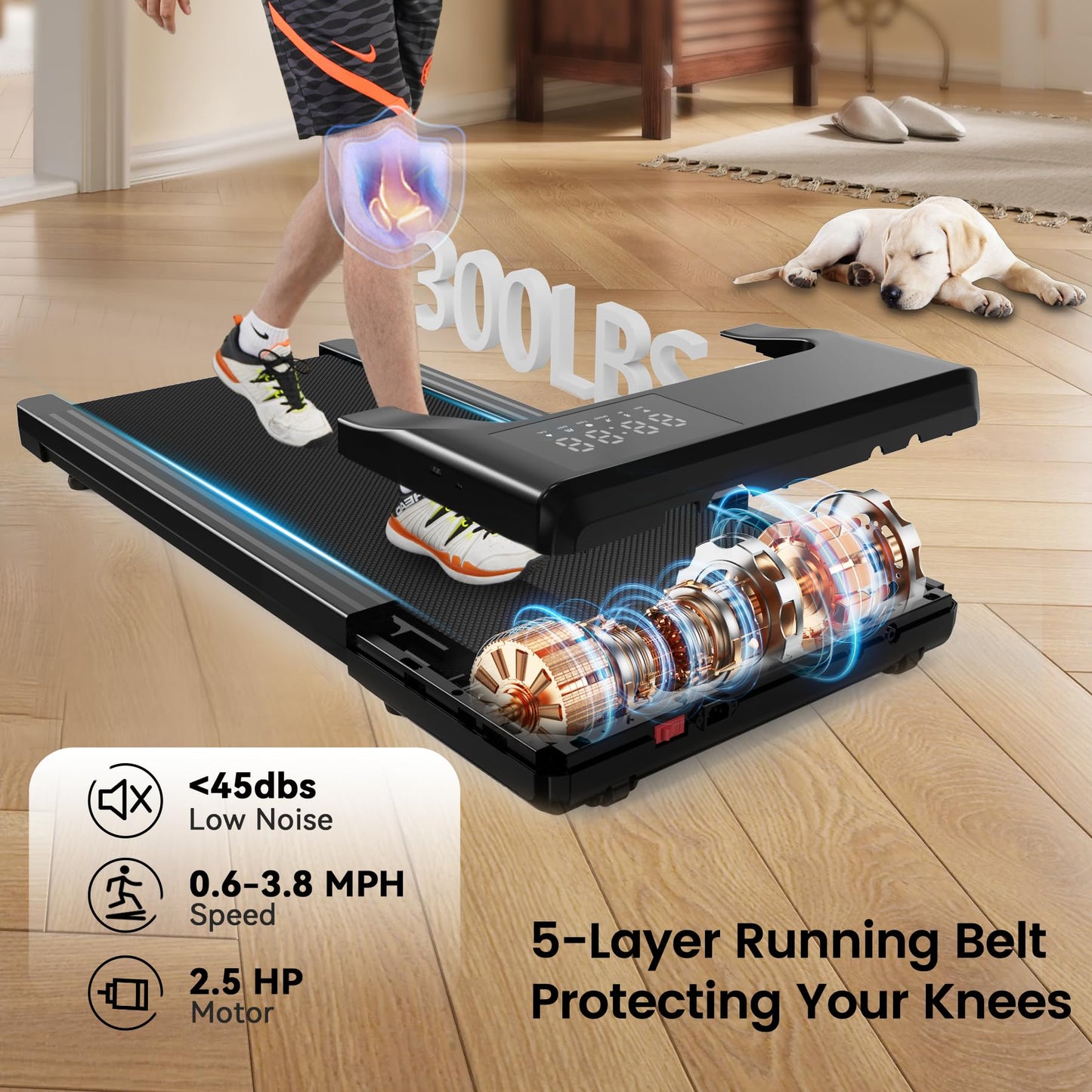 DeerRun 2025 Upgrade Walking Pad - Raceable Smart Under Desk Treadmill with Rewards Program, Quick Setup, 2.5HP, APP/Remote Control, LED Display, 300 lbs Capacity