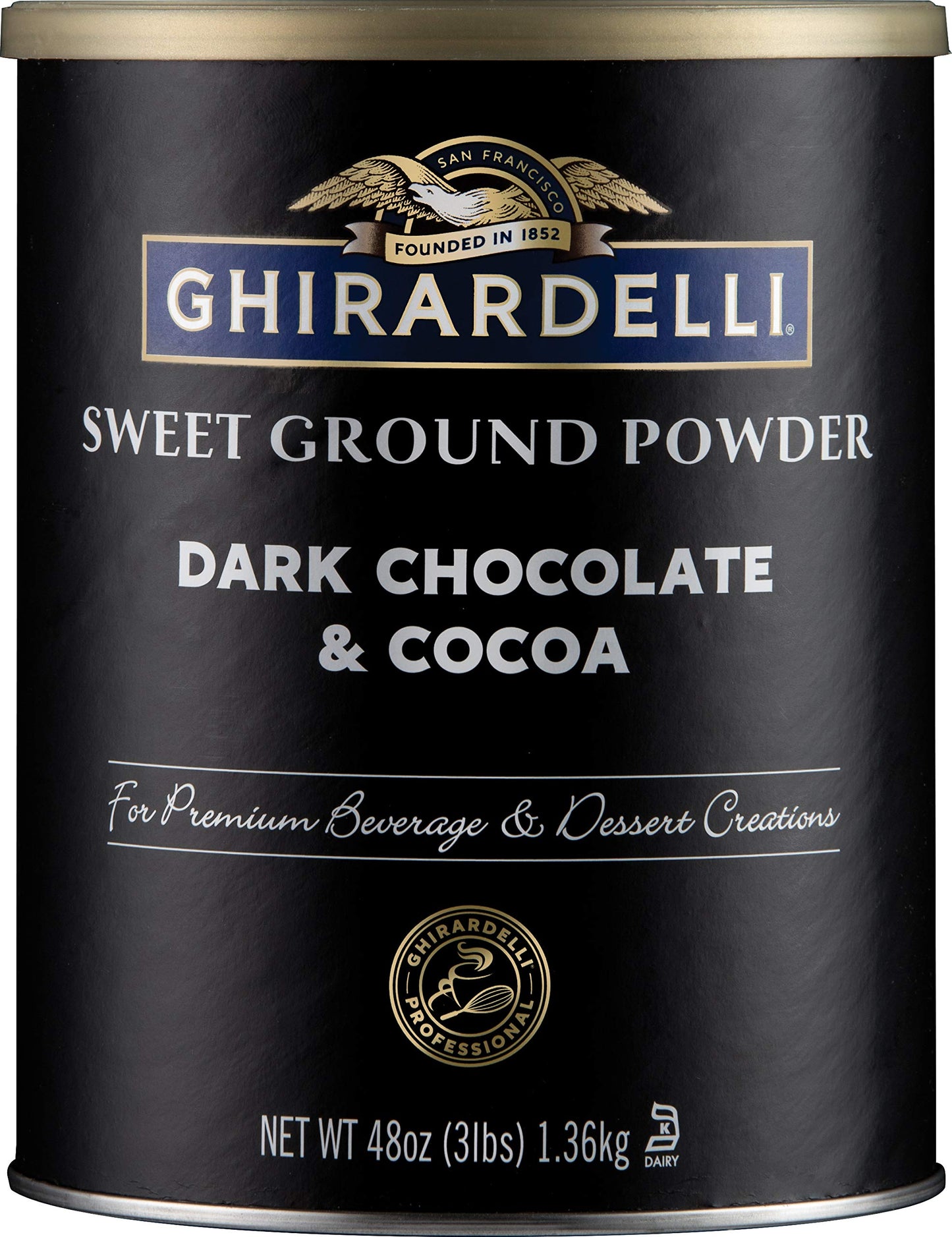 Ghirardelli Sweet Ground Dark Chocolate & Cocoa Powder, 3 Pound Can (Pack of 1) with Ghirardelli Stamped Barista Spoon