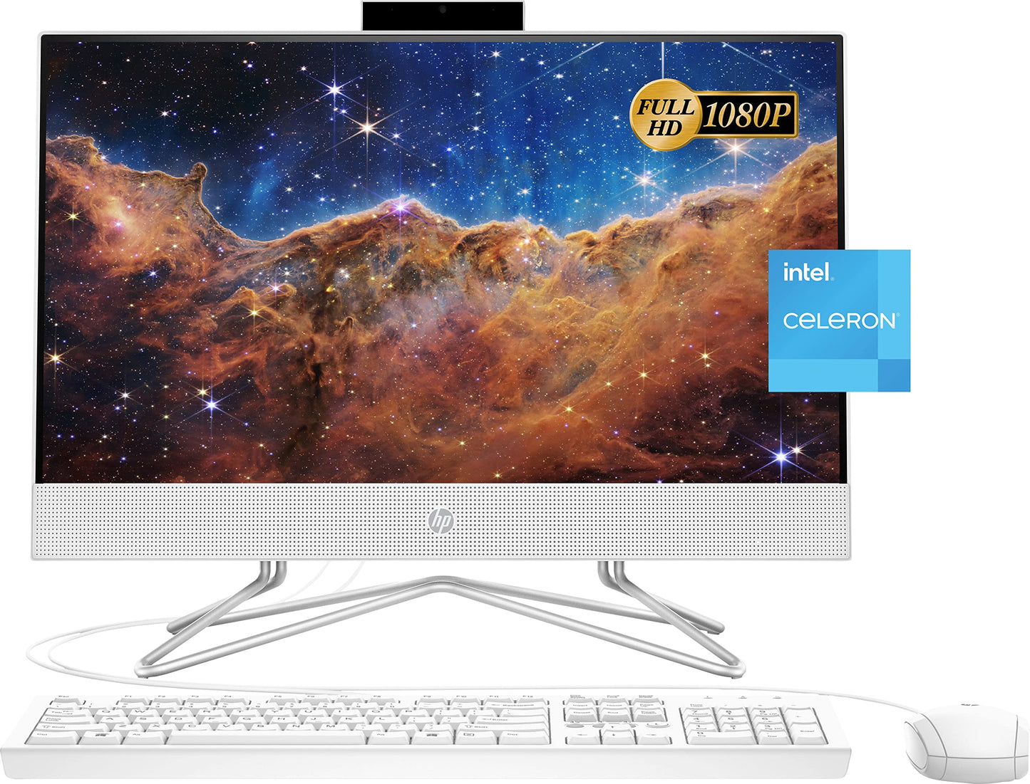 HP 2022 All-in-One Desktop, 21.5" FHD Display, Intel Celeron J4025 Processor, 8GB RAM, 256GB PCIe SSD, Webcam, WiFi, HDMI, RJ-45, Wired Keyboard&Mouse, Windows 11 Home, White